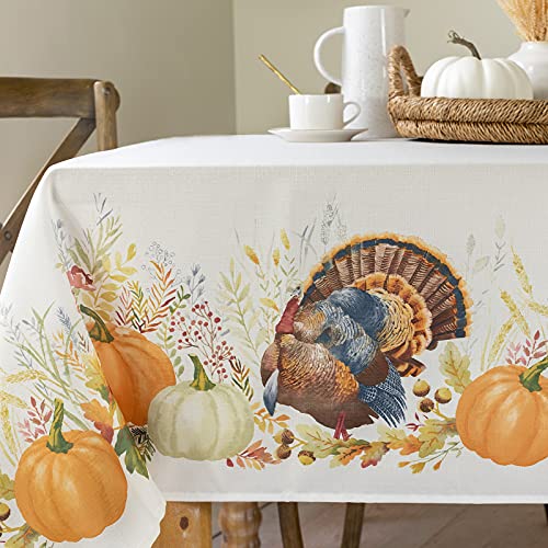 Autumn Printed Fabric Table Cloth, Fall, Harvest and Thanksgiving Tablecloth (Thankful Turkey, 60" X 104" Rectangular)