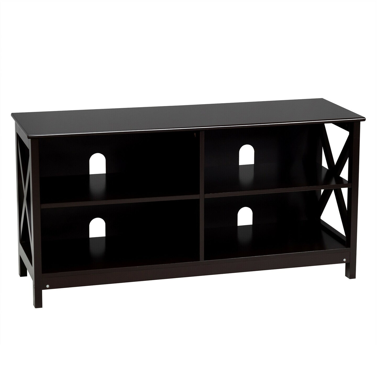 MDF TV Stand with 4 Cable Management Holes and Sturdy X-Shaped Support