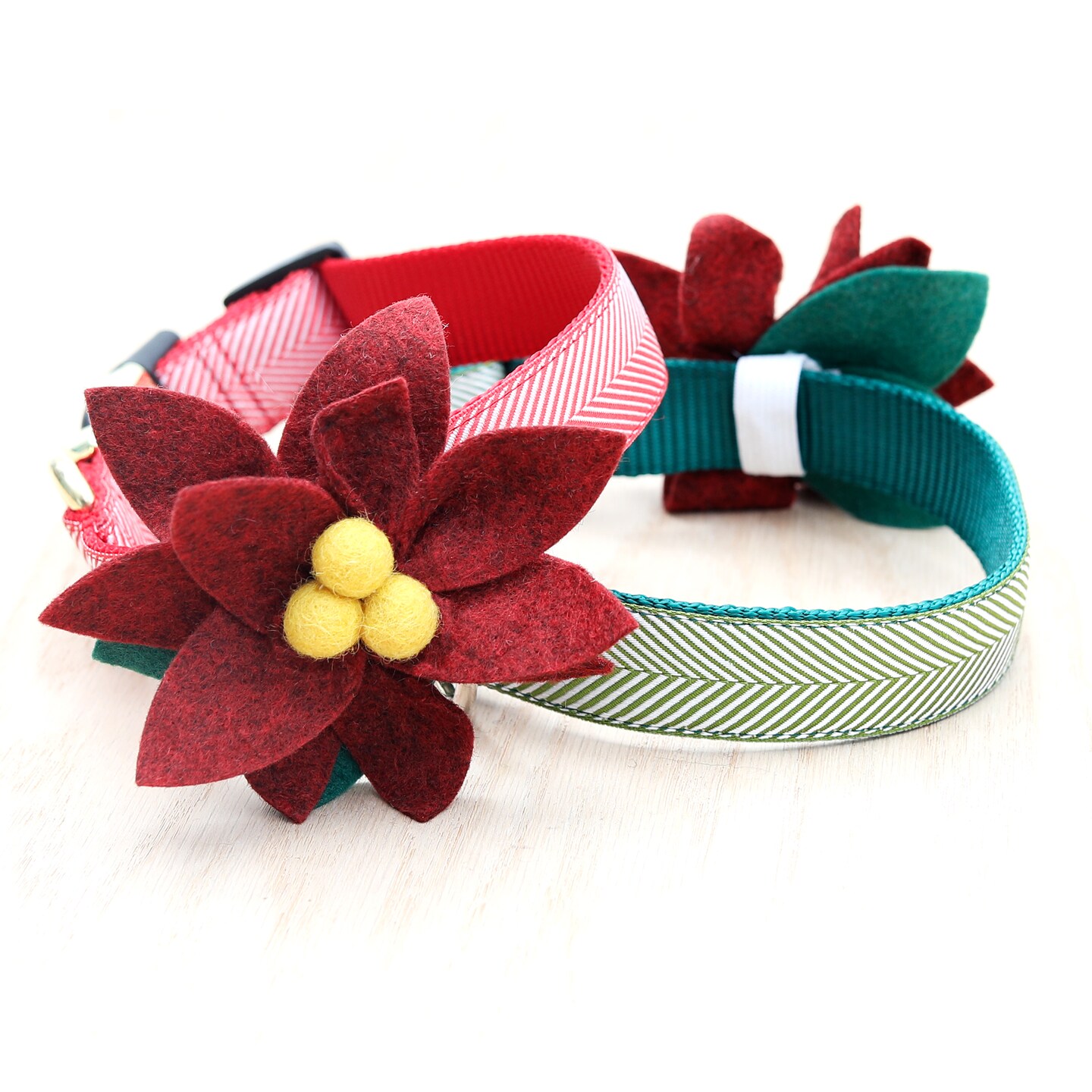 POINSETTIA Dog Collar Flower - Felt - Holiday Dog Collar Flower - Party Flower - Removable - Christmas dog accessory - Red Dog Collar Flower