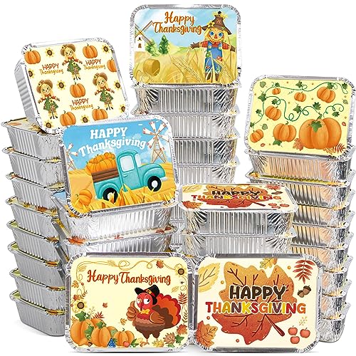 WorldBazaar Thanksgiving Aluminum Food Containers with Lids Vintage  Thanksgiving Leftover Containers with Lids 24 PCS 2 Size Disposable Turkey