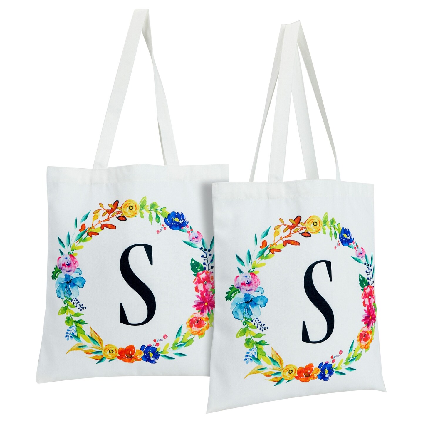 Set of 2 Reusable Monogram Letter A Personalized Canvas Tote Bags