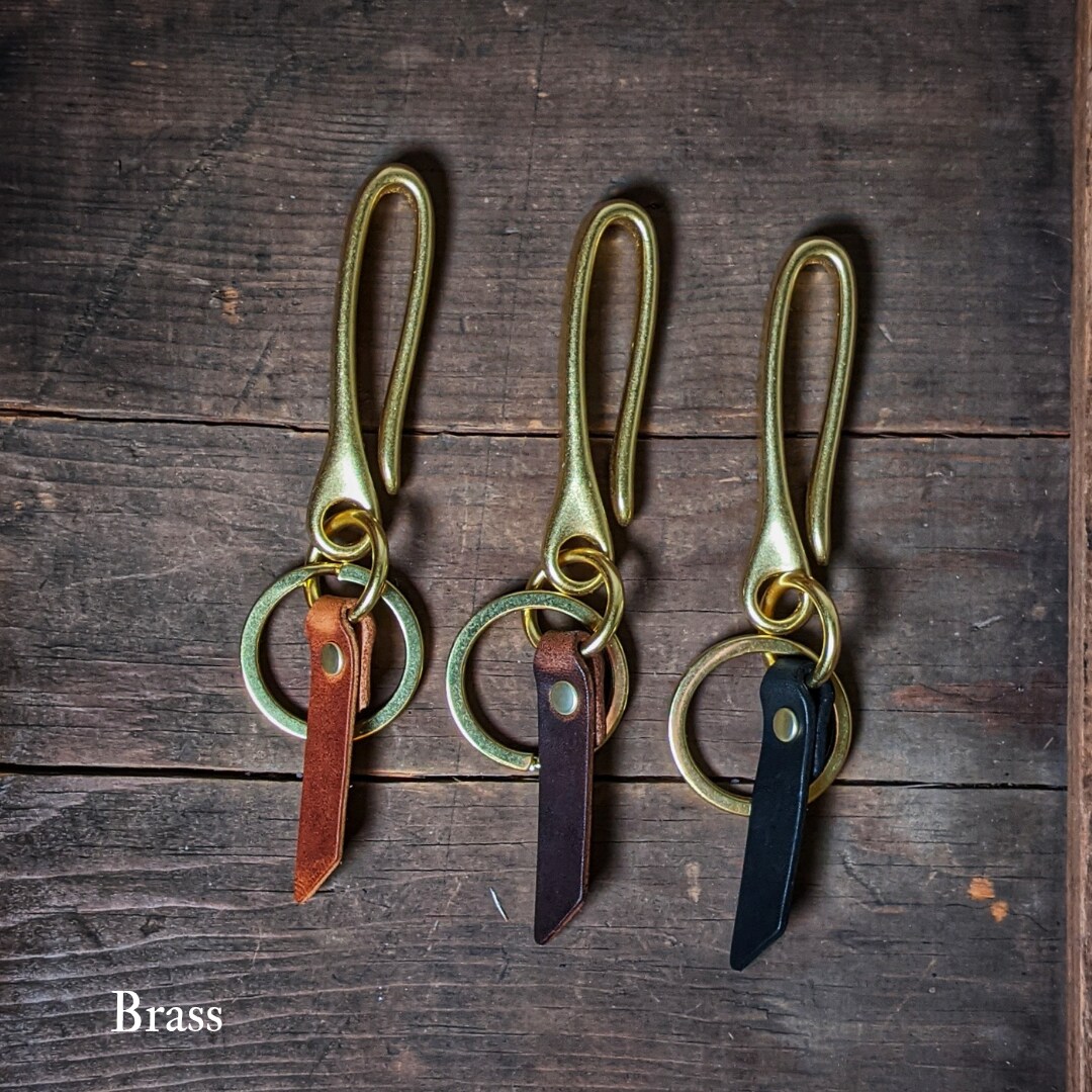 Japanese Fish Hook Keychain - Personalized Key Ring with Horween Dublin  Leather Tag