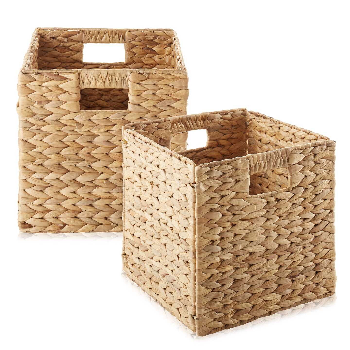 Casafield 10.5" x 10.5" Water Hyacinth Storage Baskets, Collapsible Cube Organizers, Woven Bins for Bathroom, Bedroom, Laundry, Pantry, Shelves