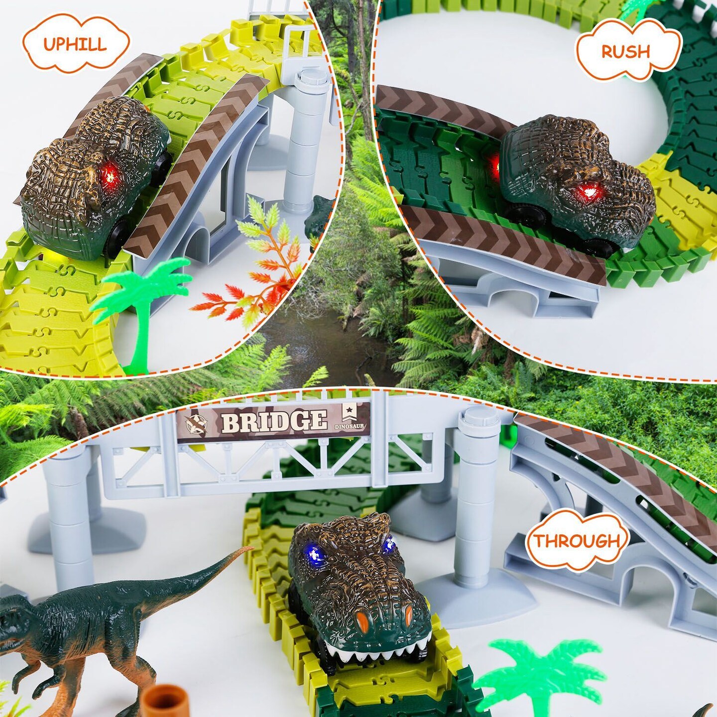 175Pcs Dinosaur Race Track DIY Set with 3 Dinosaurs and 1 Race Car