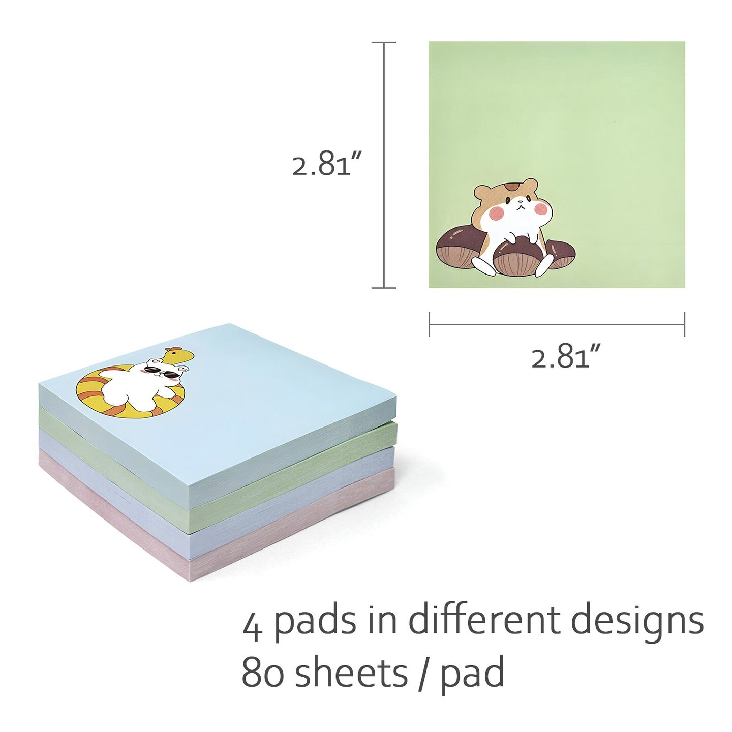 Wrapables Funny Chipmunks Sticky Notes, Adhesive Memo Notepads for Home, Office, Work (Set of 4)