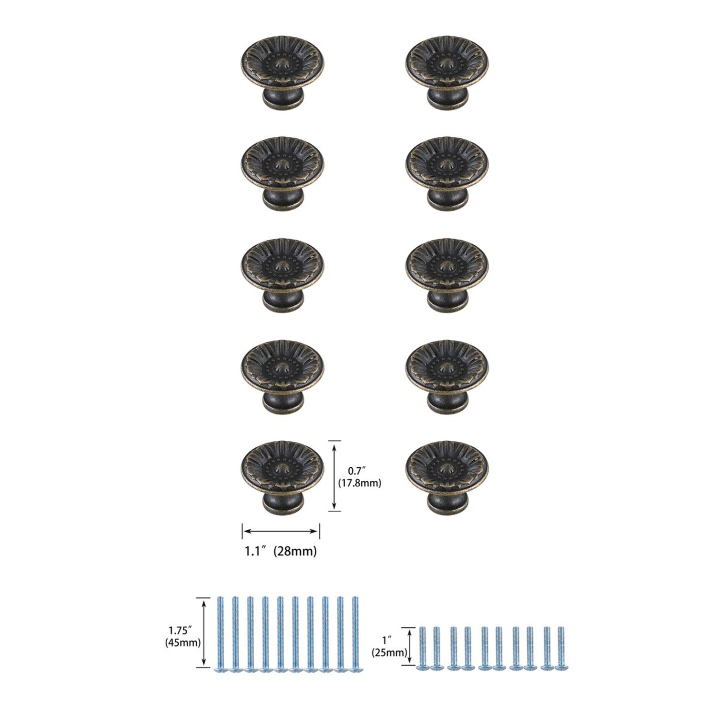 Corio 1.1&#x22; Diameter Antique Bronze Mushroom Knob Multipack (Set of 10)