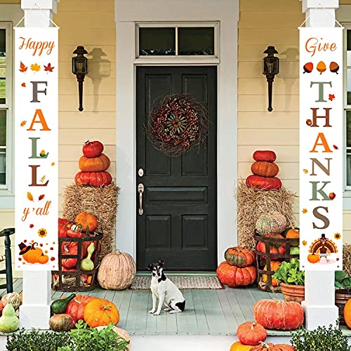 Fall Decorations for Home | Thanksgiving Decorations | Happy Fall Y'all & Give Thanks Porch Banners for Thanksgiving, Fall Autumn Decor