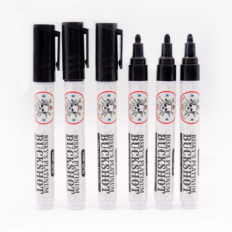 Risky's Tools of the Trade Platinum 3mm 6 Pack of Black Acrylic Paint Pens for Graffiti or Fine Art