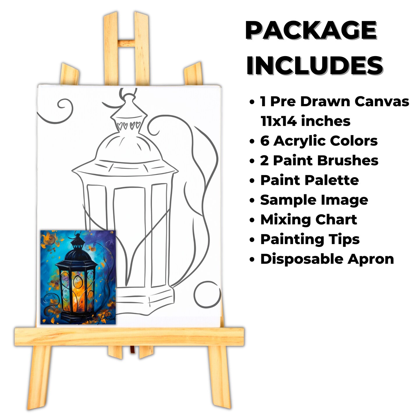 &#x22;Autumn Lantern&#x22; DIY Canvas Art Kit, Adult Beginner, Acrylic Paint Size 11x14 inch
