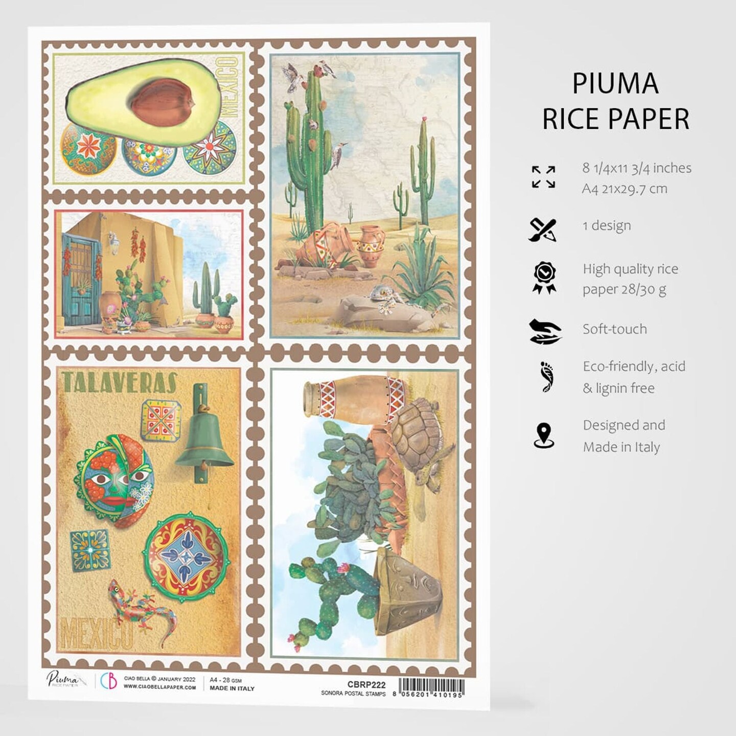 Ciao Bella  Rice Paper A4 Sonora Postal Stamps