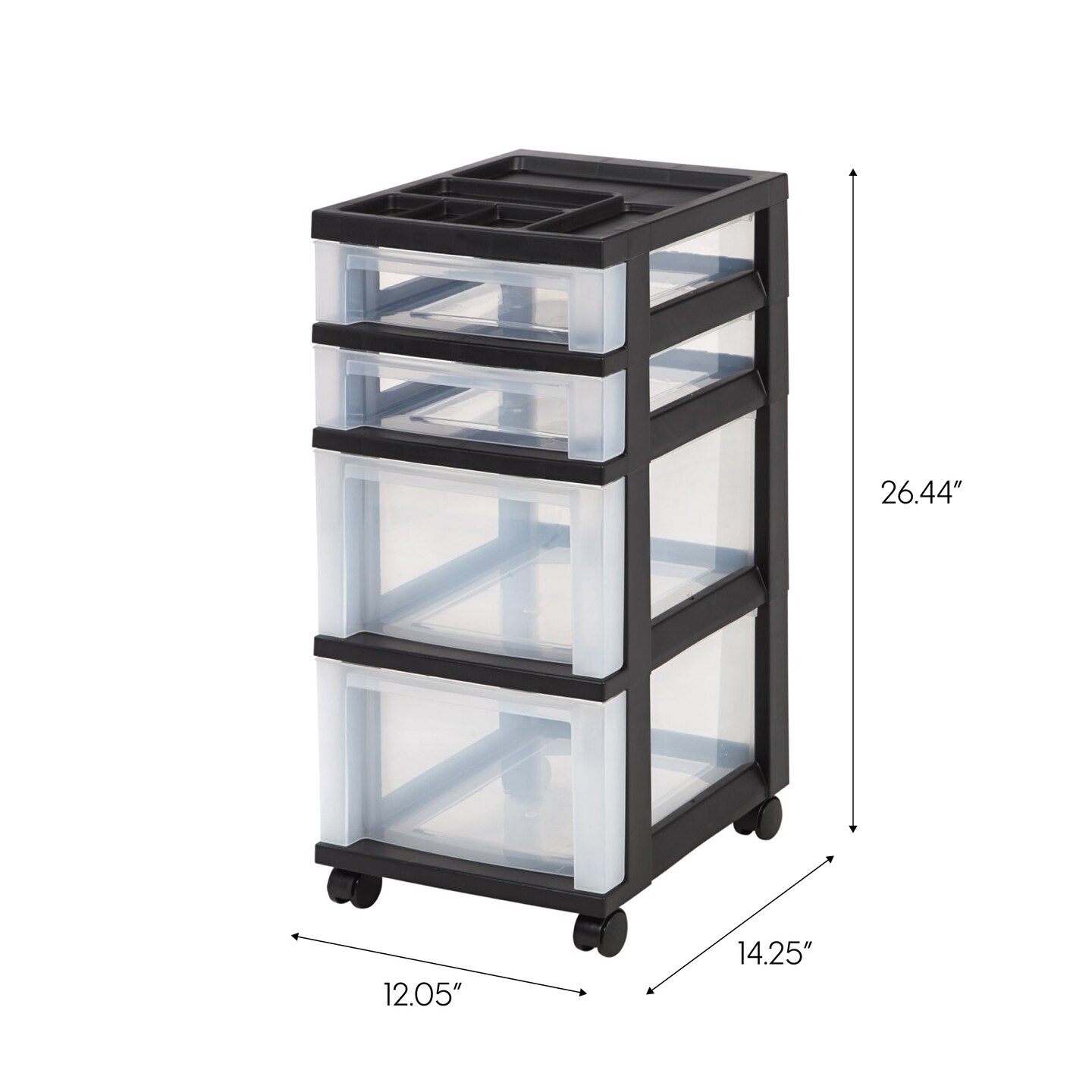 IRIS USA 4 Drawer Rolling Storage Cart with Organizer Top, Black/White/Gray
