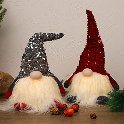 Scandinavian Christmas Gnome Decorations,Light Up Christmas Gnomes  Ornaments Plush,Swedish Santa Tomte Xmas Decoration, Battery Operated Elf  Decor for