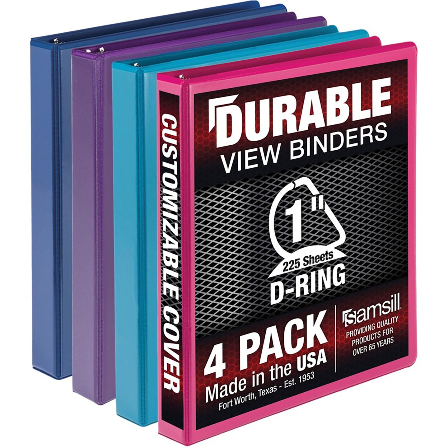 Samsill Durable D-Ring View Binders, 3 Rings, 1&#x22; Capacity, 11 x 8.5, Blueberry/Blue Coconut/Dragonfruit/Purple, 4/Pack