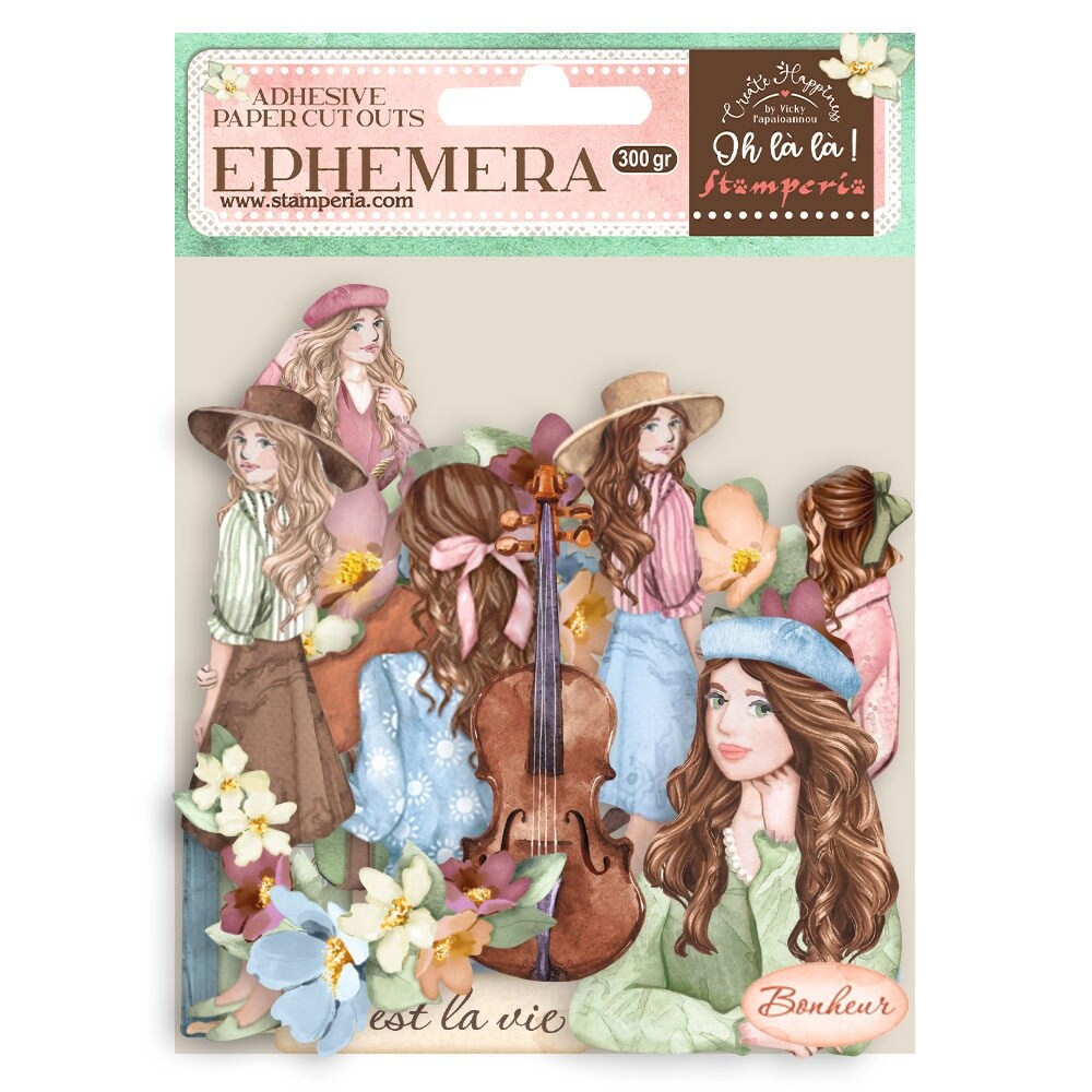 Stamperia Cardstock Ephemera Adhesive Paper Cut Outs-Oh La La - Girls &#x26; Flowers