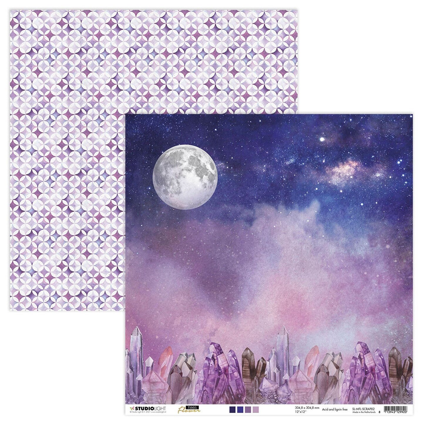 Studio Light SL Scrap Paper Purple Night Skies Moon Flower Collection 304.8x304.8x0.2mm 1 sh nr.82