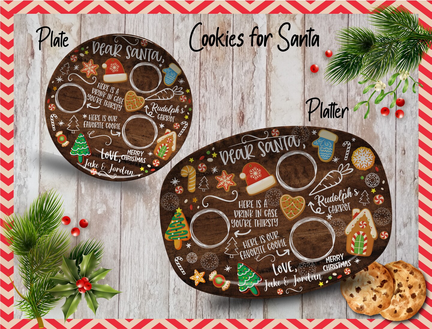 Cookies for Santa Personalized Santa Cookie Platter Kids HolidayCookie Plate Custom Christmas Plate Christmas Platter Carrots for Reindeer