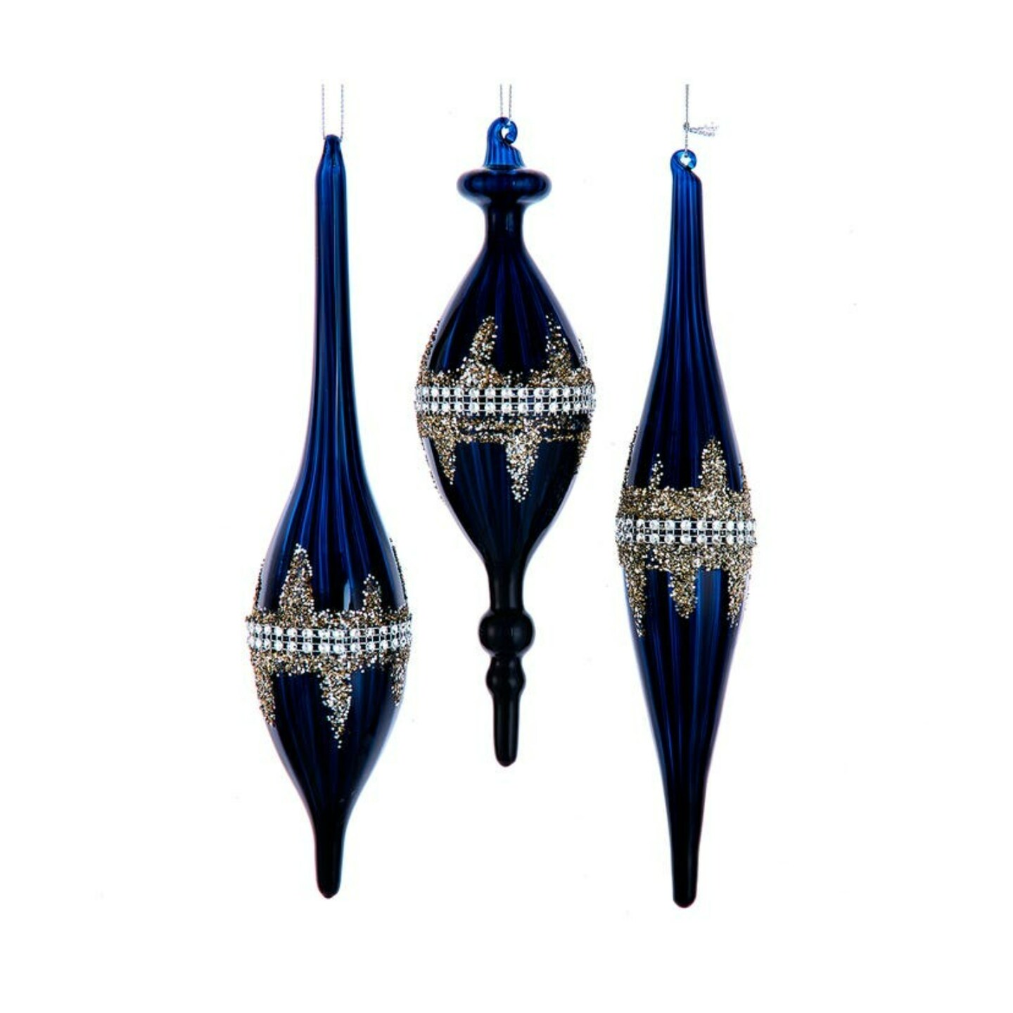 KSA 6ct Blue Glitter Gemstone Glass Christmas Finial Ornaments 10.5"