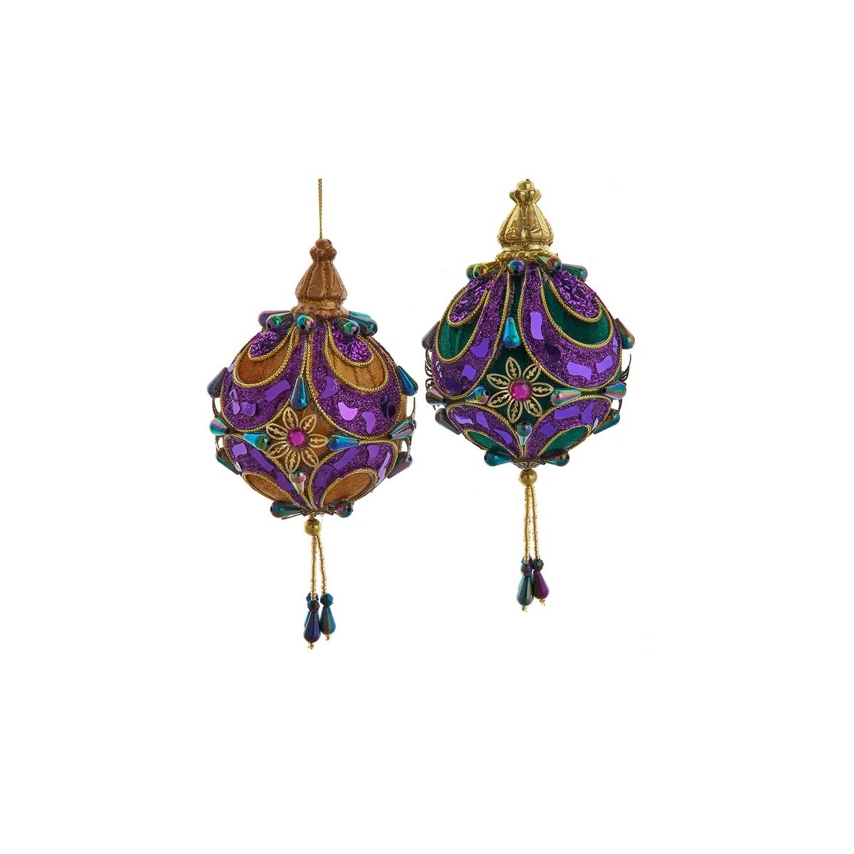 KSA Set of 12 Peacock Colored Ball with Dangle Christmas Ornaments 7&#x201C;