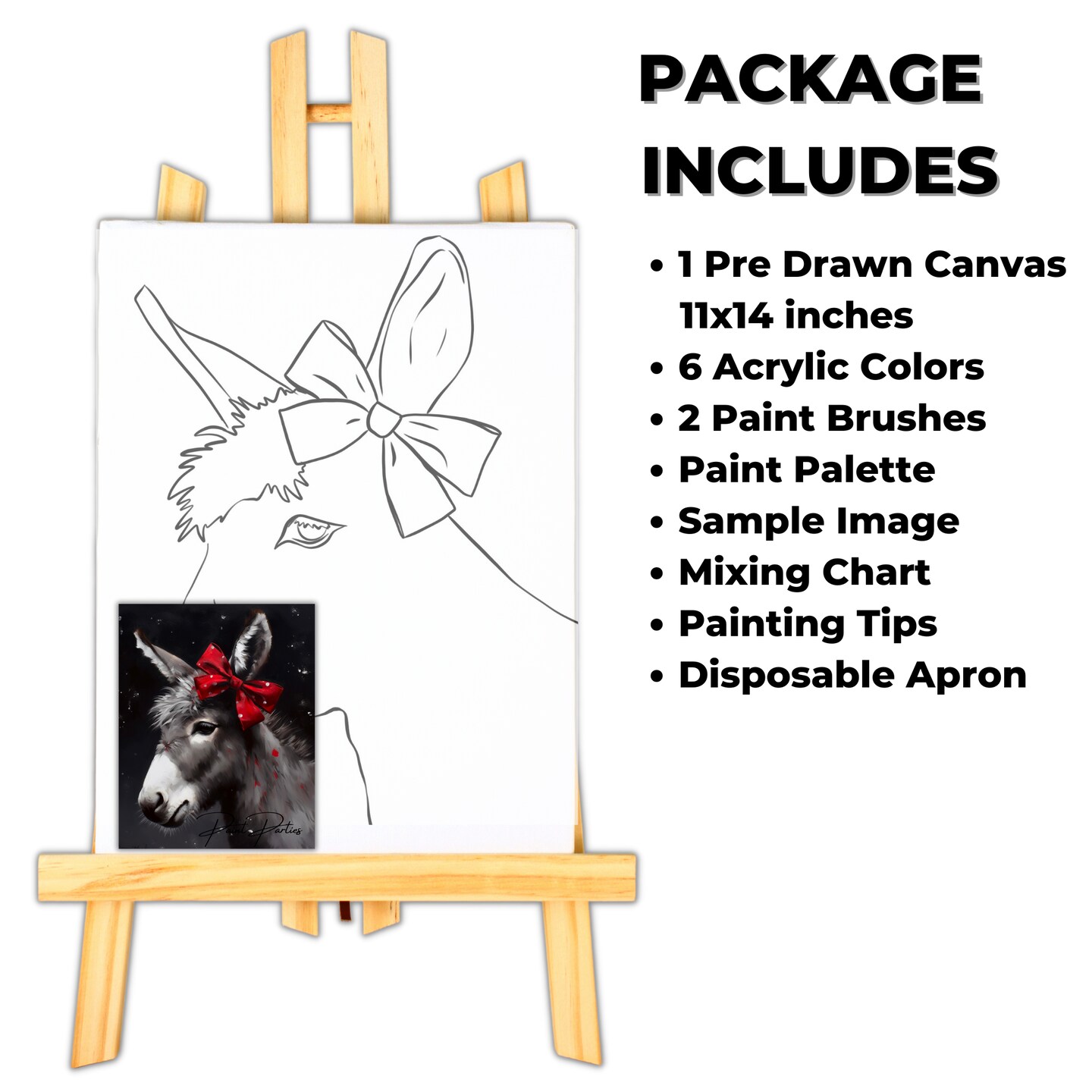 "Christmas Donkey" DIY Canvas Art Kit, Adult Beginner, Acrylic Paint Size 11x14 inch