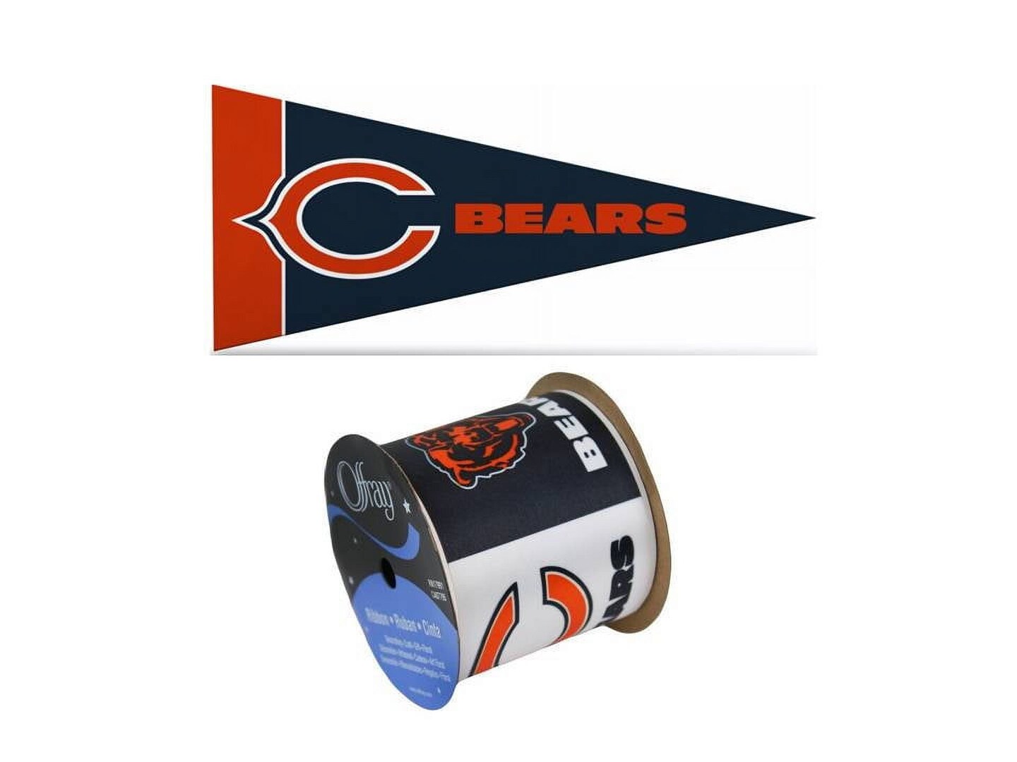 2.5" Bears Ribbon, 9 feet & Mini Pennant, Licensed NFL Offray Ribbon