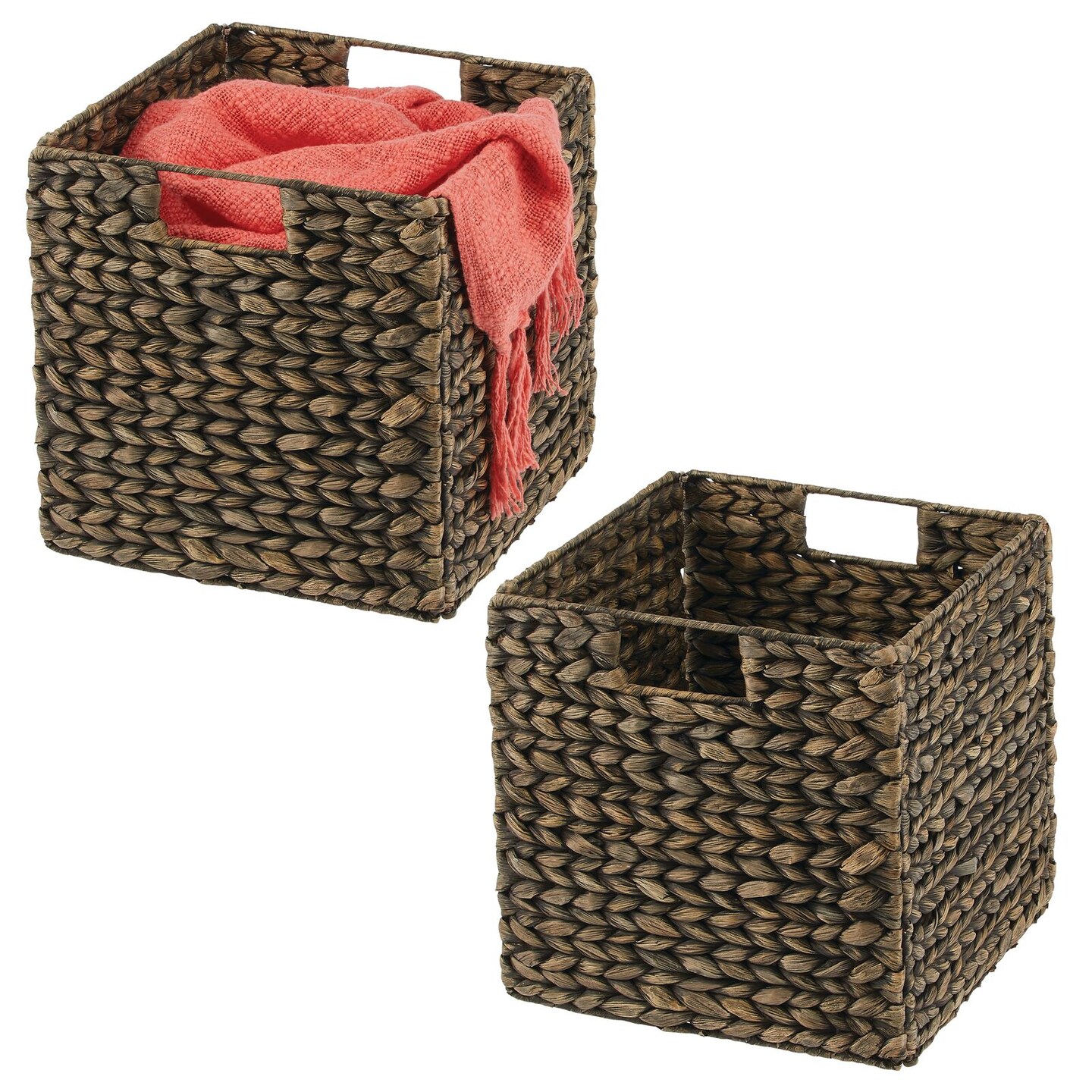 mDesign Large Woven Hyacinth Home Storage Basket for Cube Furniture, 2 Pack