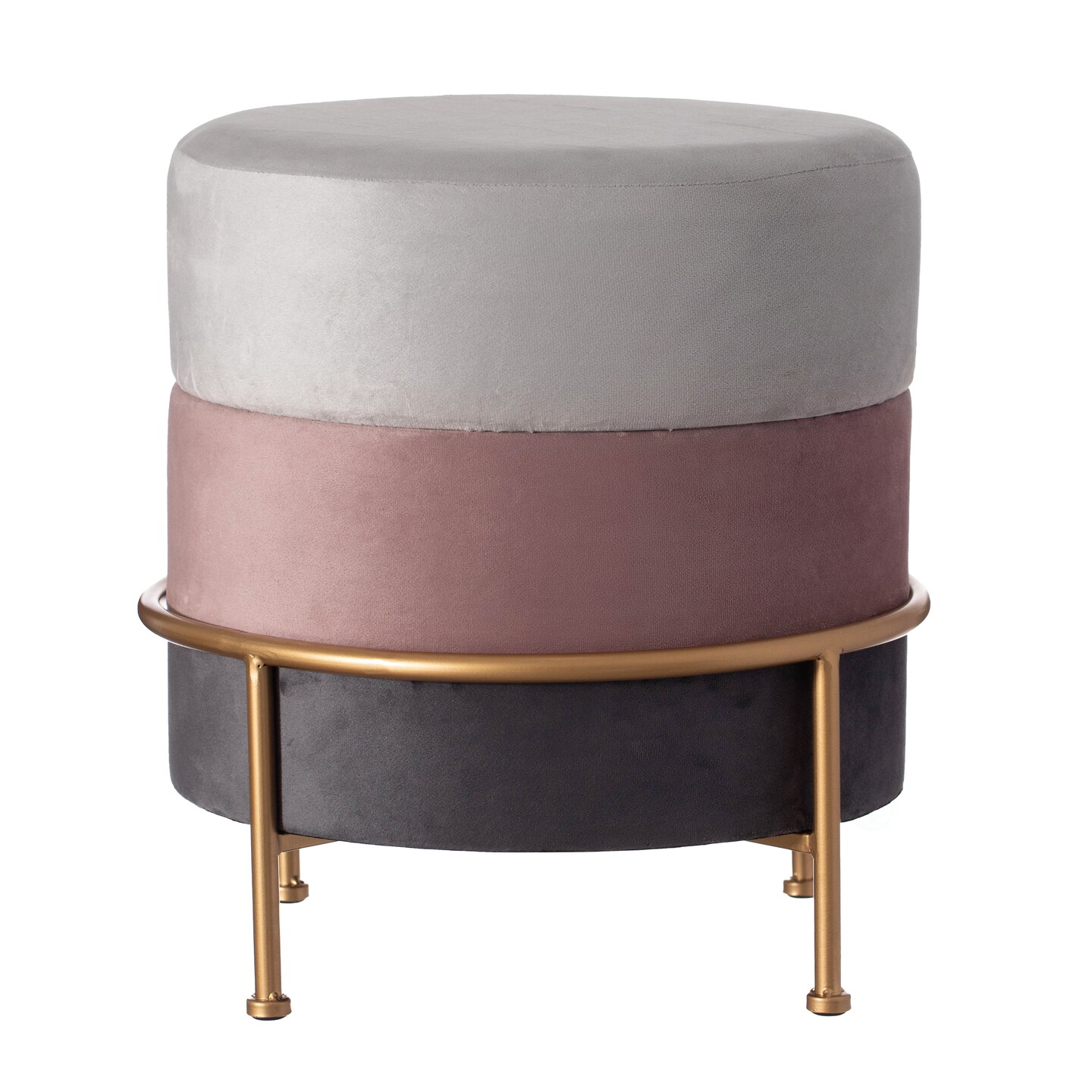 Round Velvet Ottoman Stool 16&#x201D; Tall Tricolor with Gold Metal Stand