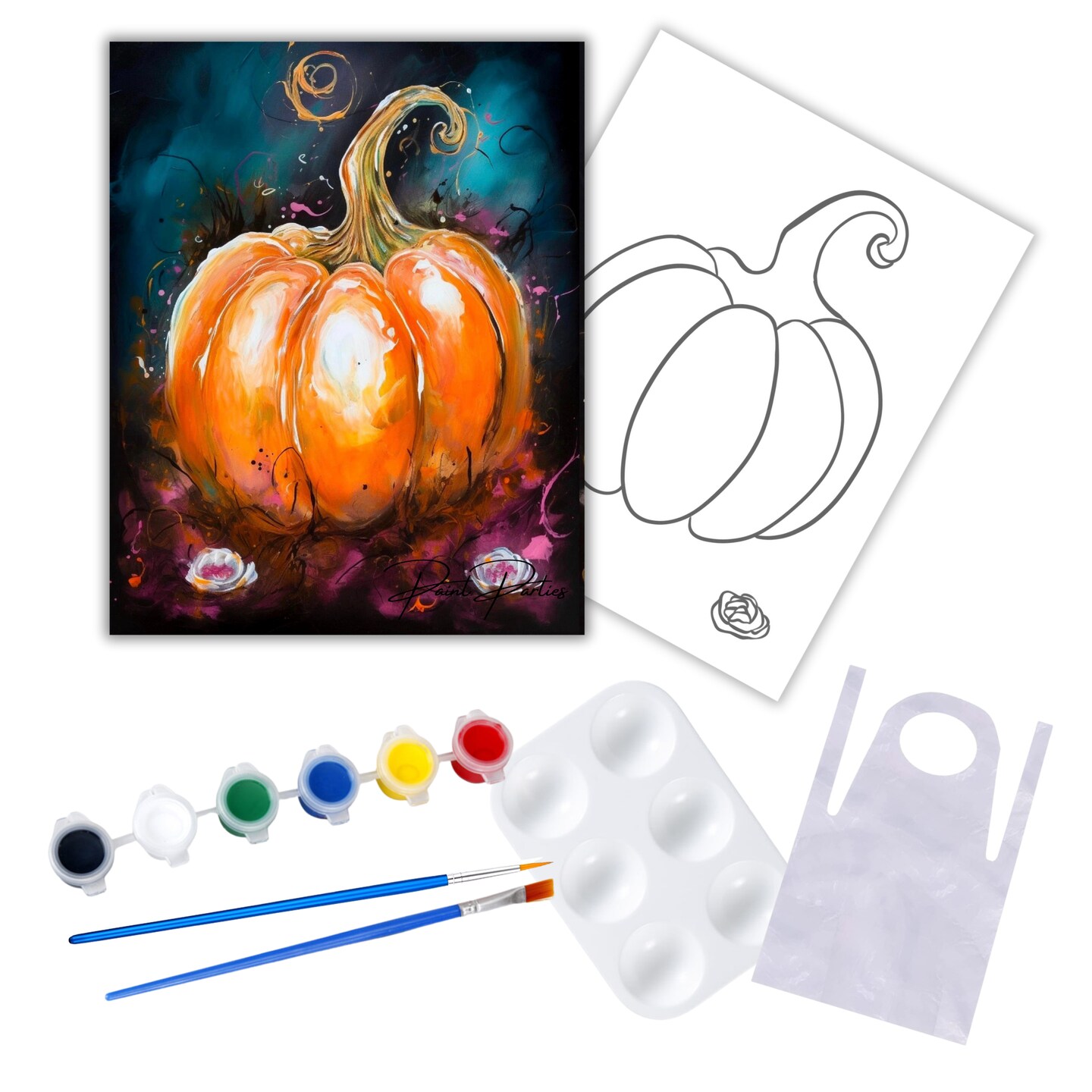 "Pumpkin Splash" DIY Canvas Art Kit, Adult Beginner, Acrylic Paint Size 11x14 inch