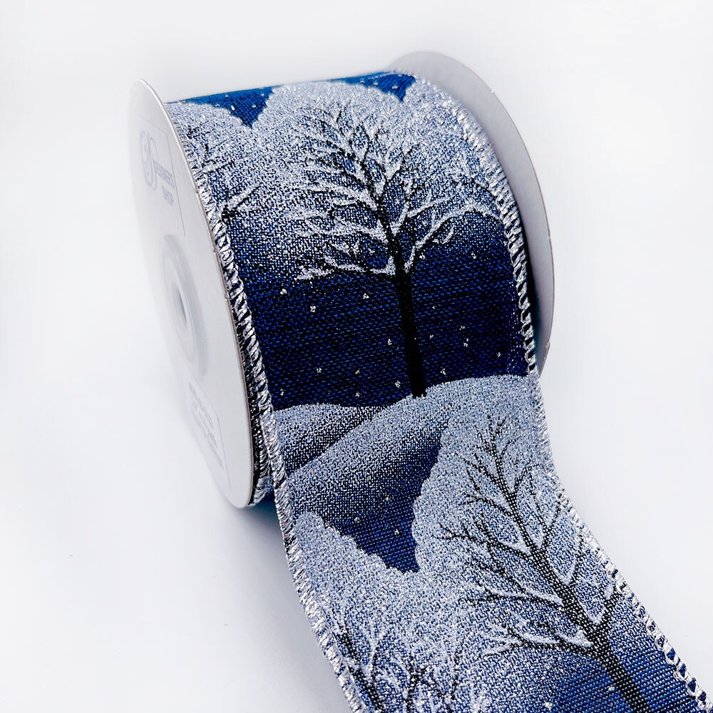 Designer's Shop Holiday Silver metallic Winter Snow Tree wired ribbon ...