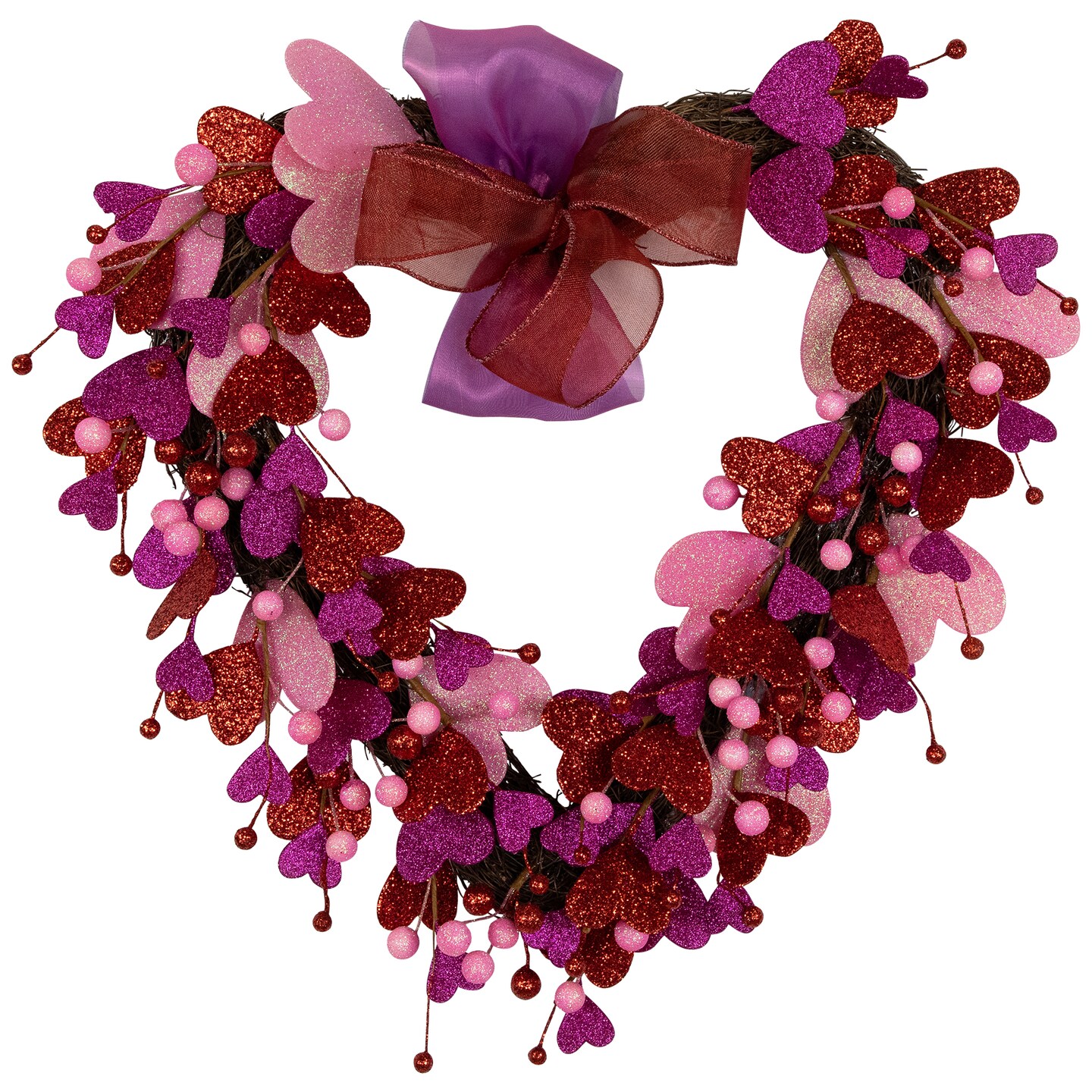 Northlight Glittered Hearts and Berries Valentine&#x27;s Day Twig Wreath - 20&#x22;