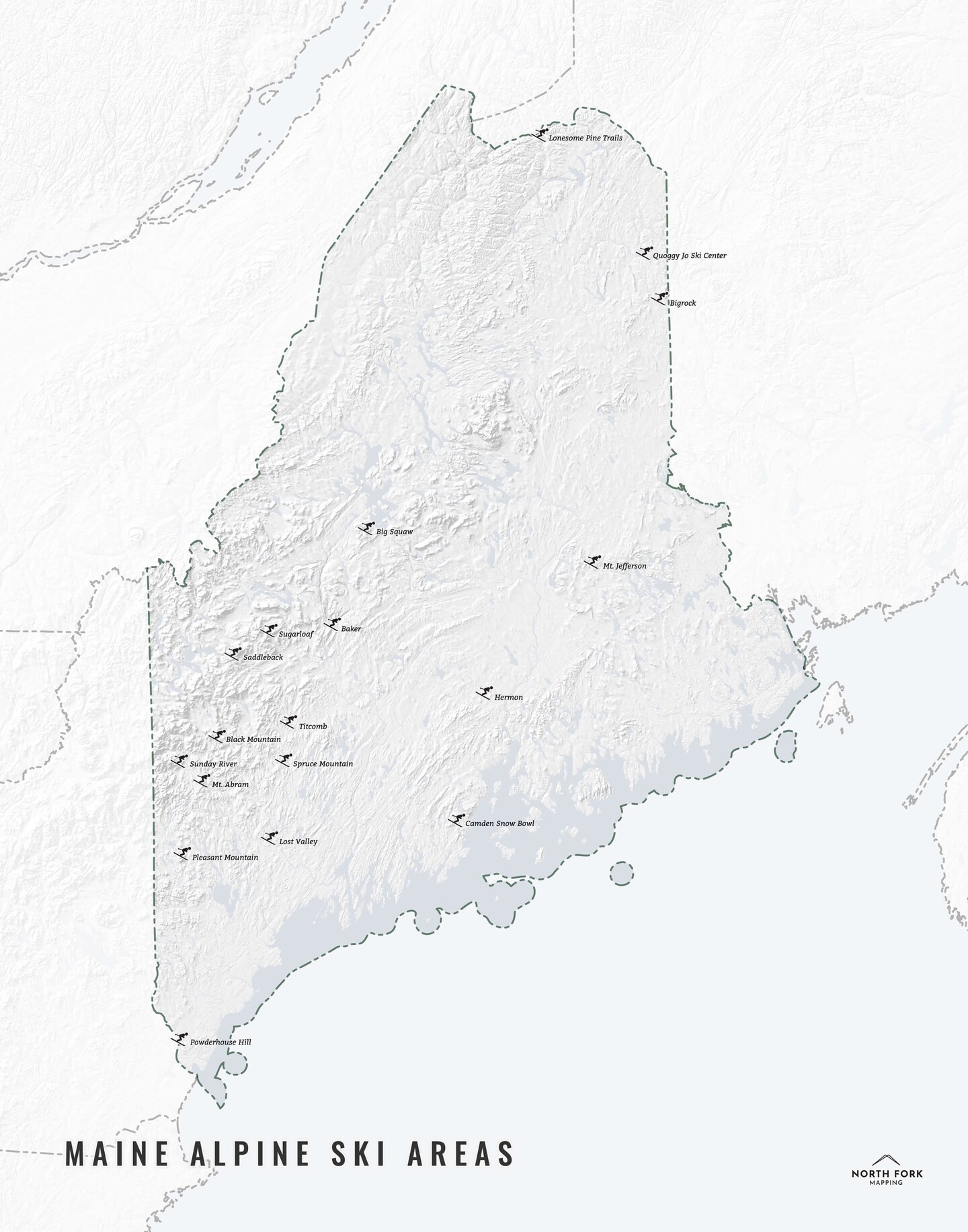 Maine Ski Map - Sugarloaf, Sunday River, Titcomb, Saddleback, Shawnee, Spruce, Baker, Big Squaw, Camden, Lost Valley, Mt. Abram, Pleasant product 4