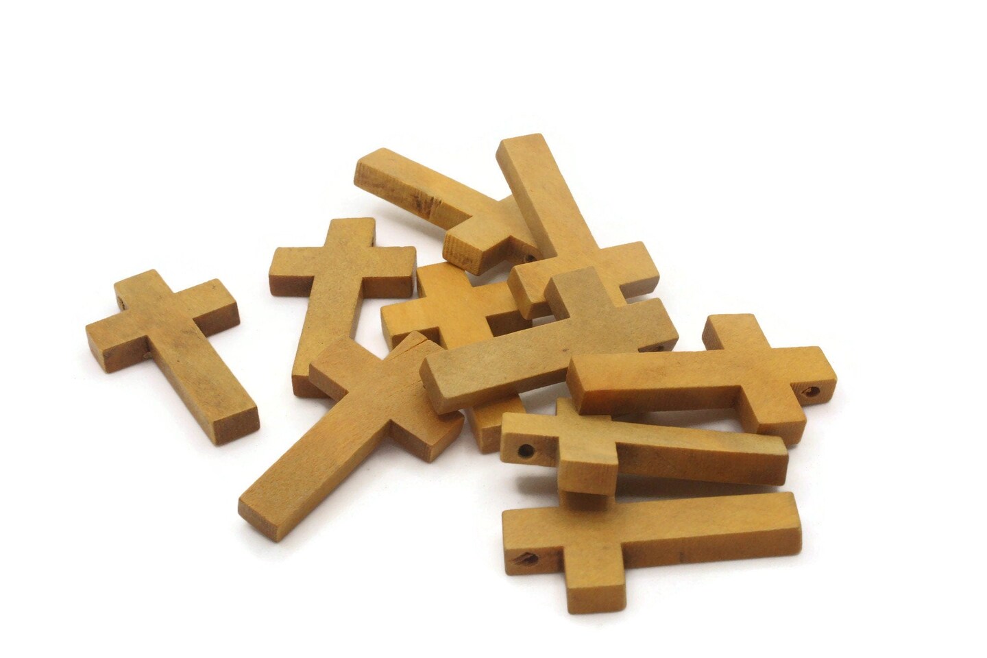 10 42mm Natural Brown Wood Cross Pendant Beads