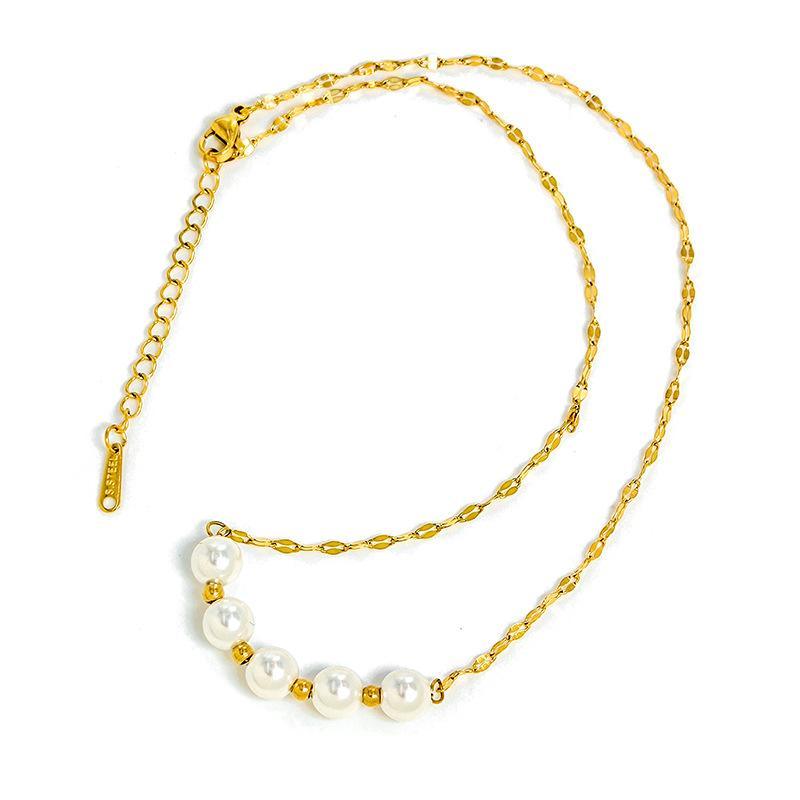 Titanium steel pearl pendant necklace