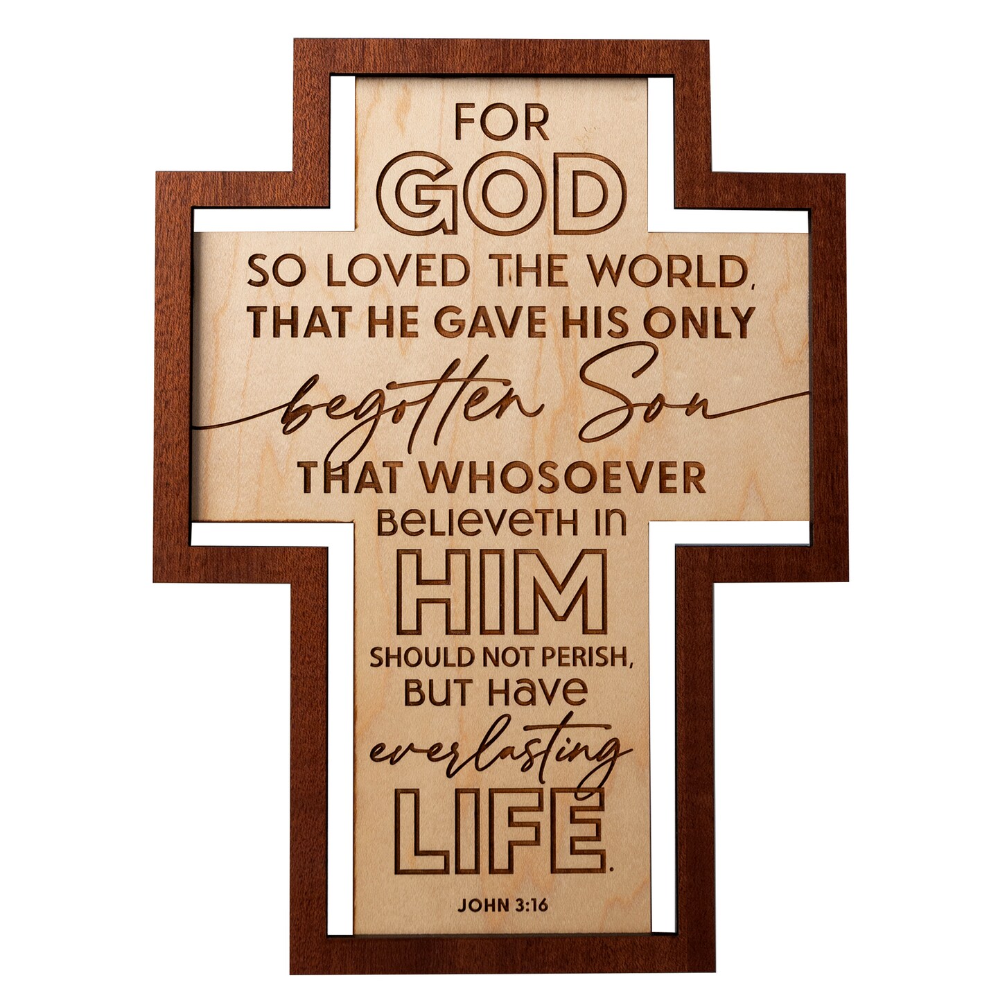 Dexsa For God So Loved Inspirational Laser-Cut Wood Cross Plaque 7.5 inches x 10 inches