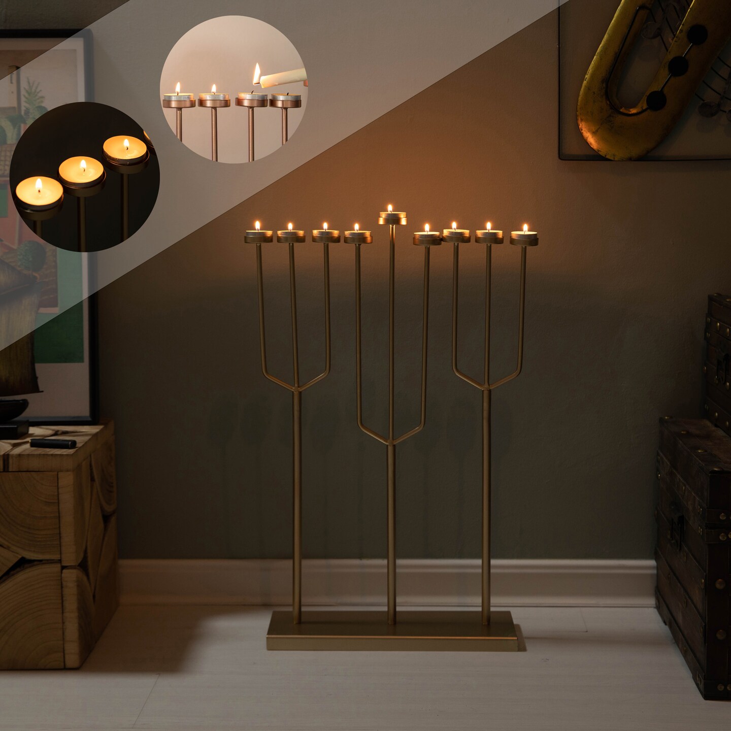 Modern Design Hanukkah Menorah Exceptional presentational piece, 9 Branch Tea Light Candle Holders
