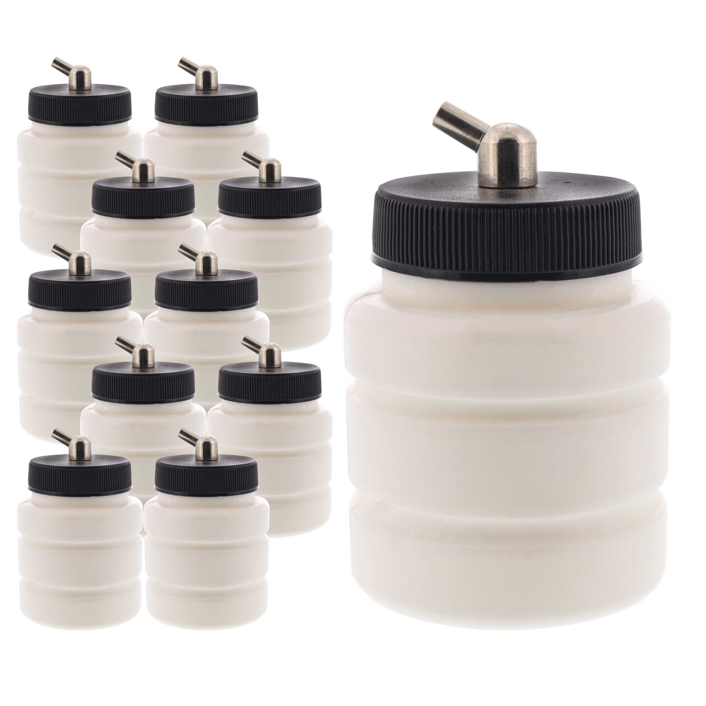 10 Pack Master Airbrush TB-004, 2.7 oz Glass Jar Bottles with 60 Down Angle Adaptor Lid Assembly, Single-Action Siphon