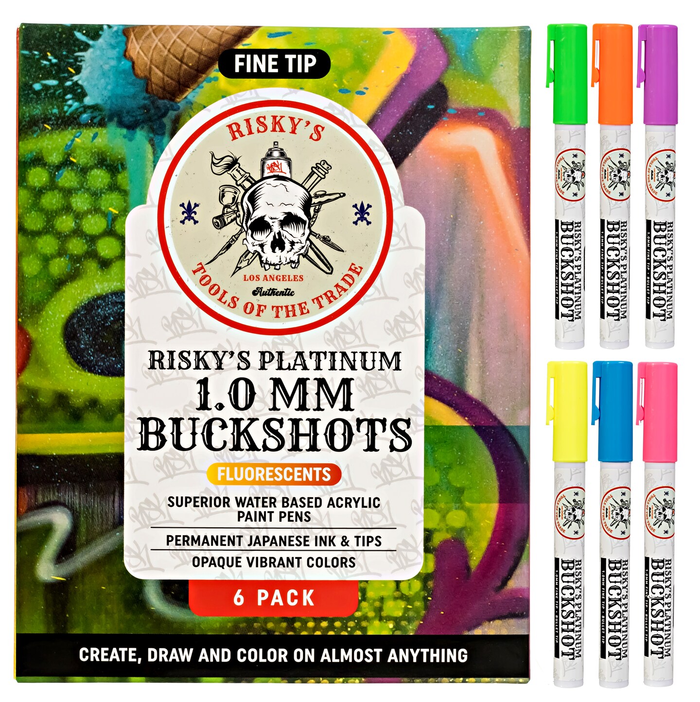 Risky&#x27;s Tools of the Trade Platinum Buckshot 1mm 6 Pack of Fluorescents for Graffiti or Fine Art