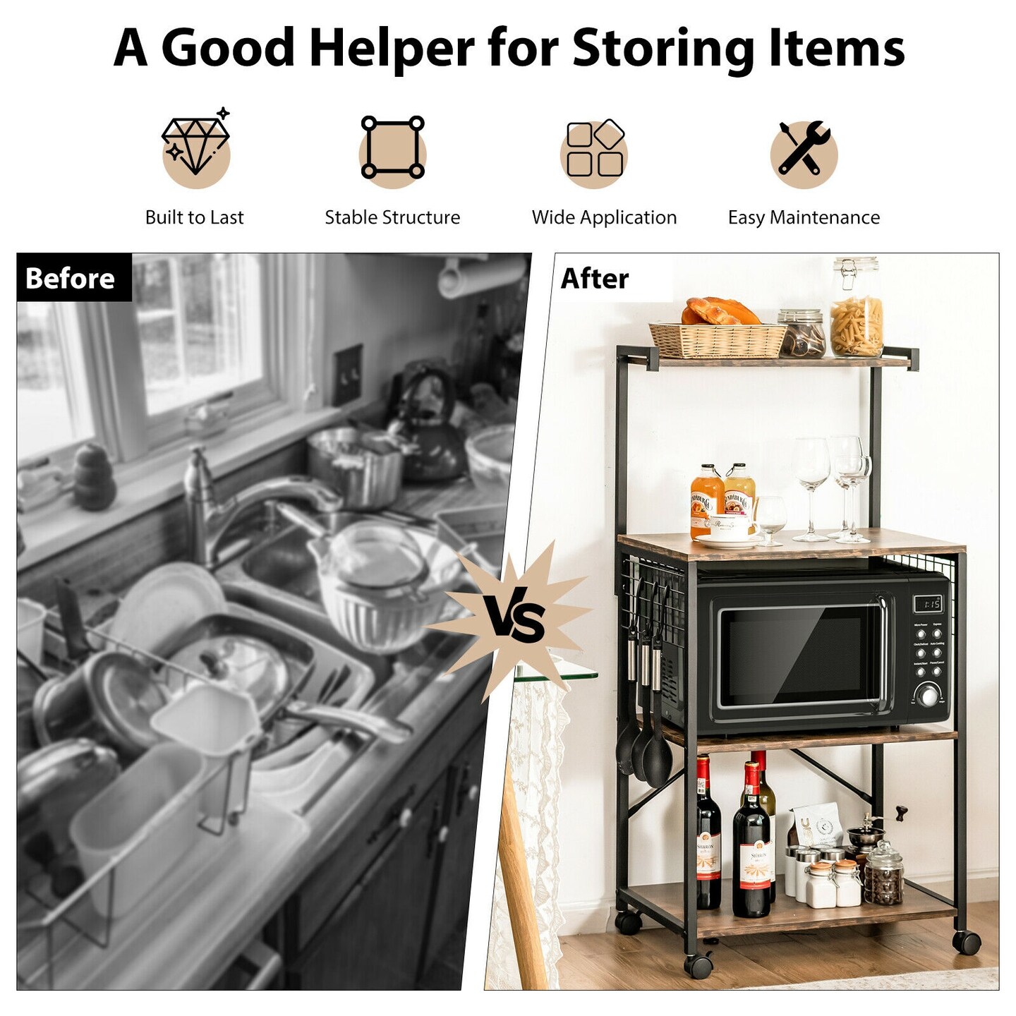 4-Tier Kitchen Baker&#x27;s Rack on Wheels