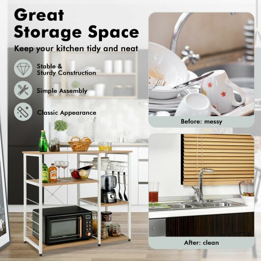 Industrial Kitchen Baker&#x27;s Rack Microwave Shelf with 6 Hooks