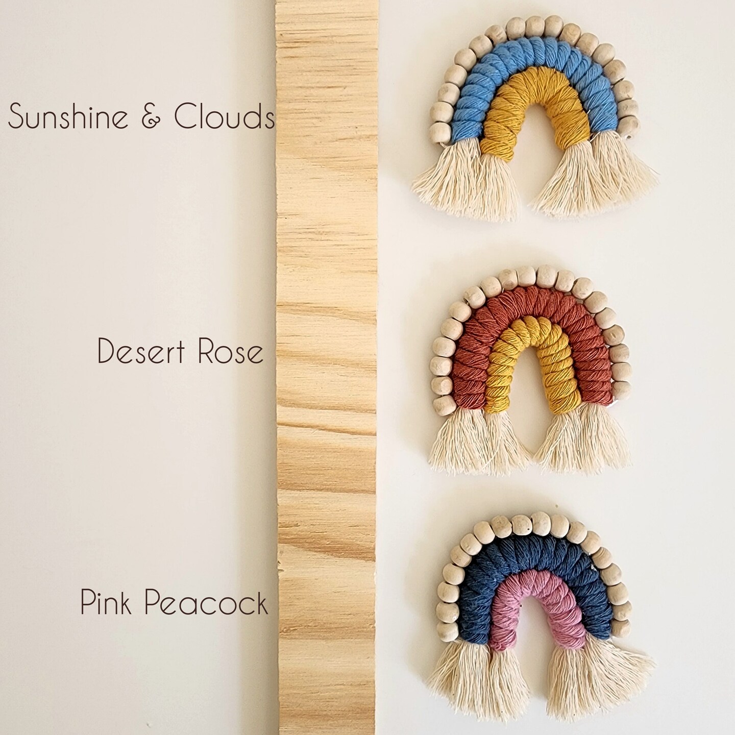 Macrame Rainbow Car Vent Clip with wooden beads for essential oil