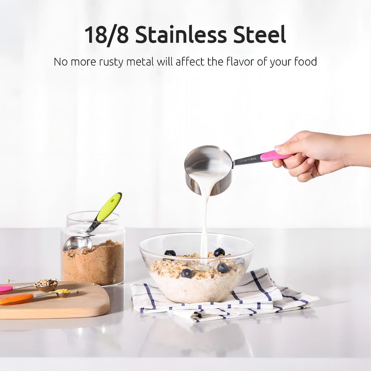 16 Pcs Stainless Steel Measuring Cups and Spoons Set for Cooking & Baking