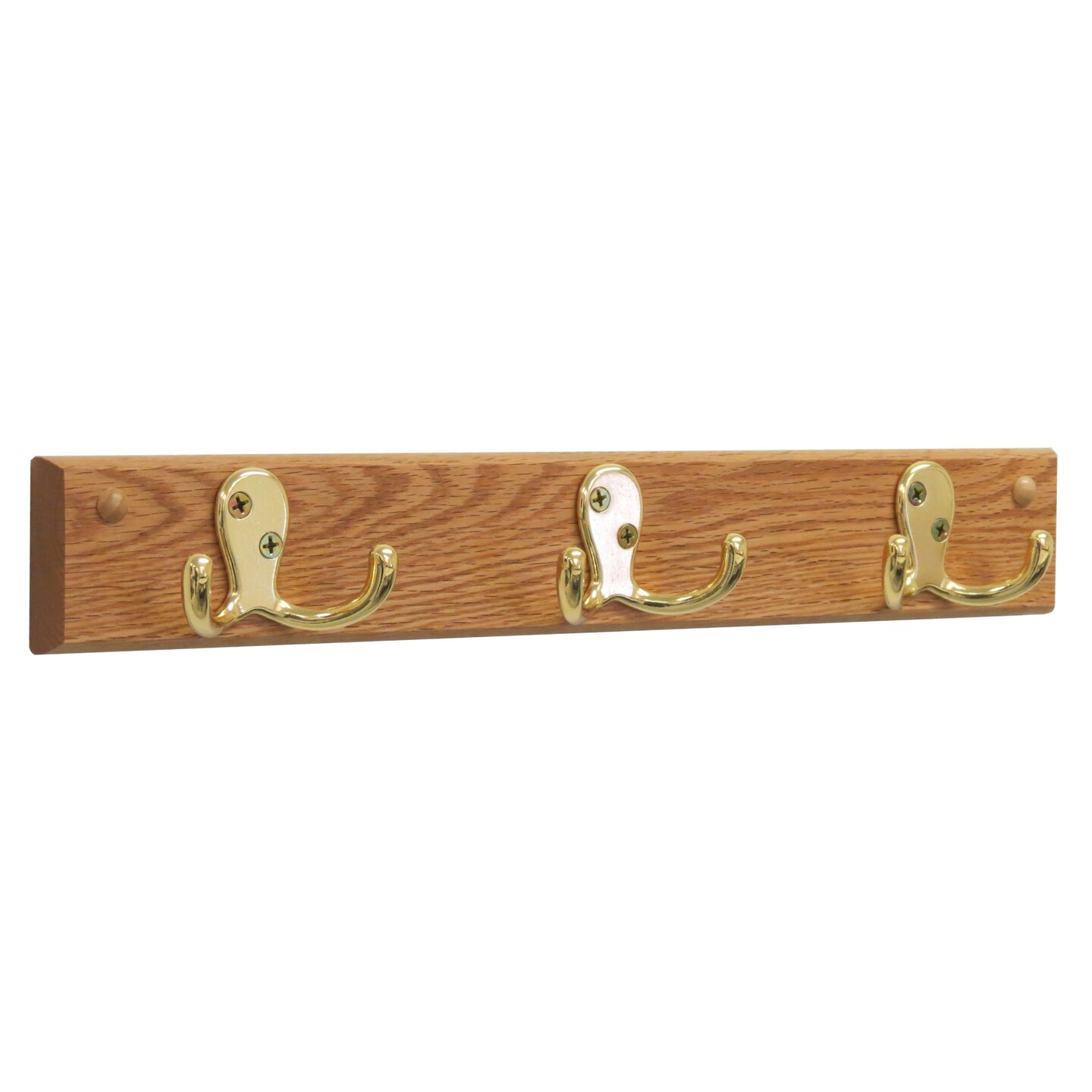 Wooden Mallet 3 Double Prong Hook Rail/Coat Rack, Brass Hooks, Light Oak