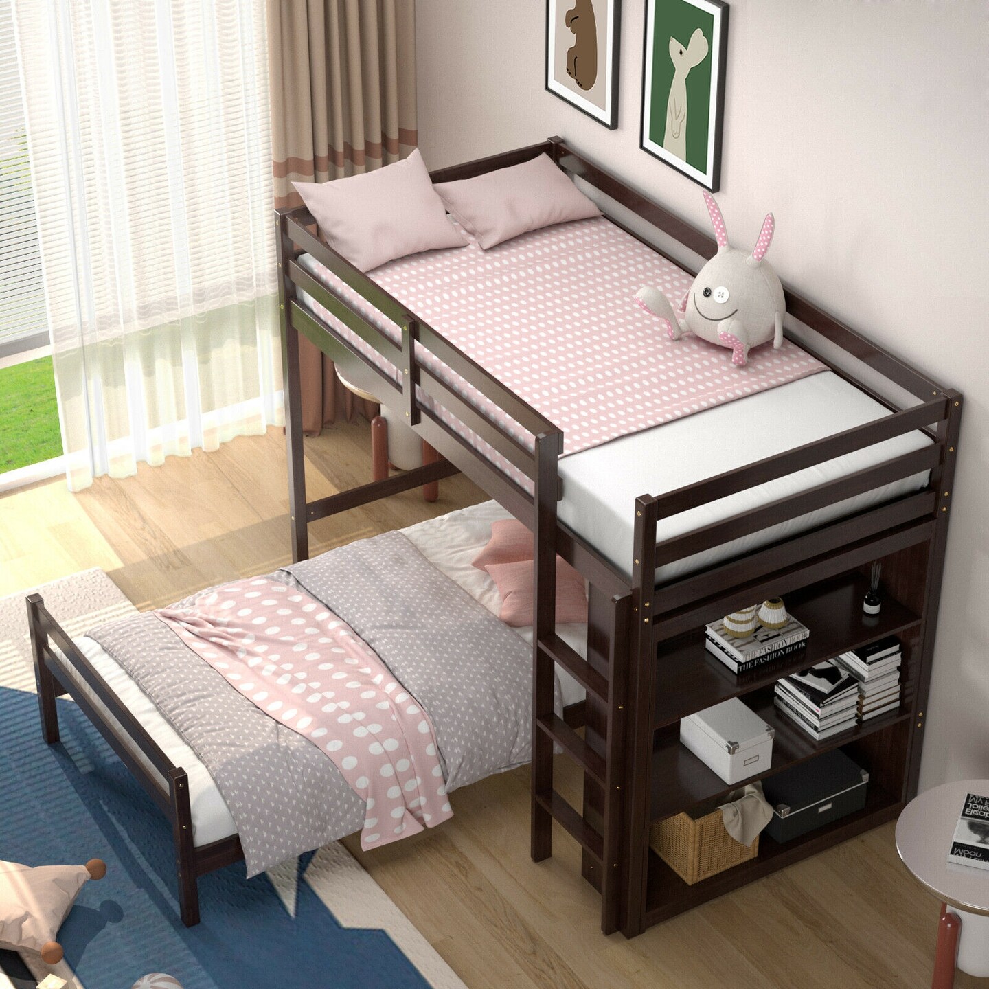 Twin Over Twin Loft Bunk Bed with Bookcase