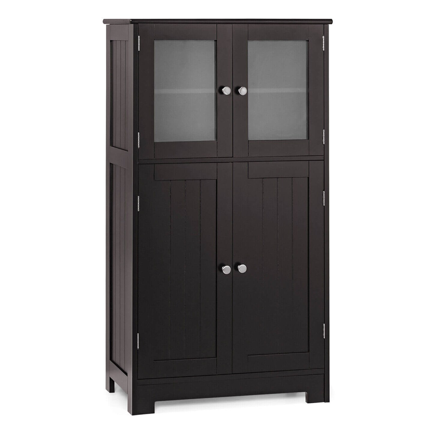 Black MDF Glass Door Floor Cabinet with Adjustable Shelf – 43 inches Storage Unit