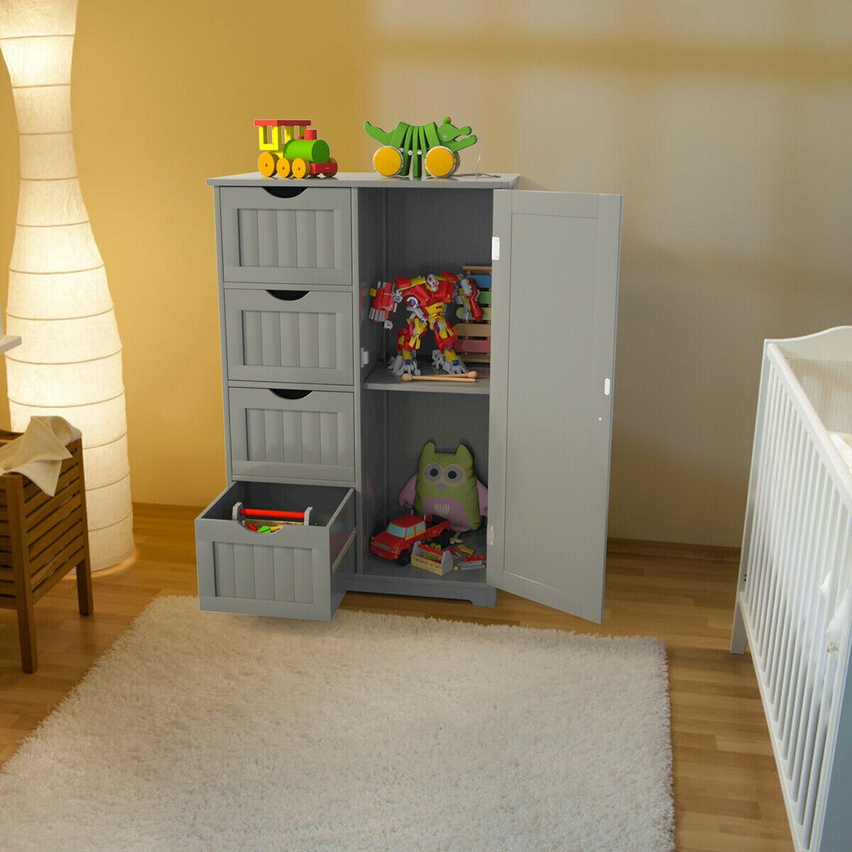 Modern MDF Storage Cabinet with 4 Drawers and Adjustable Shelf Ideal for Bathroom or Bedroom