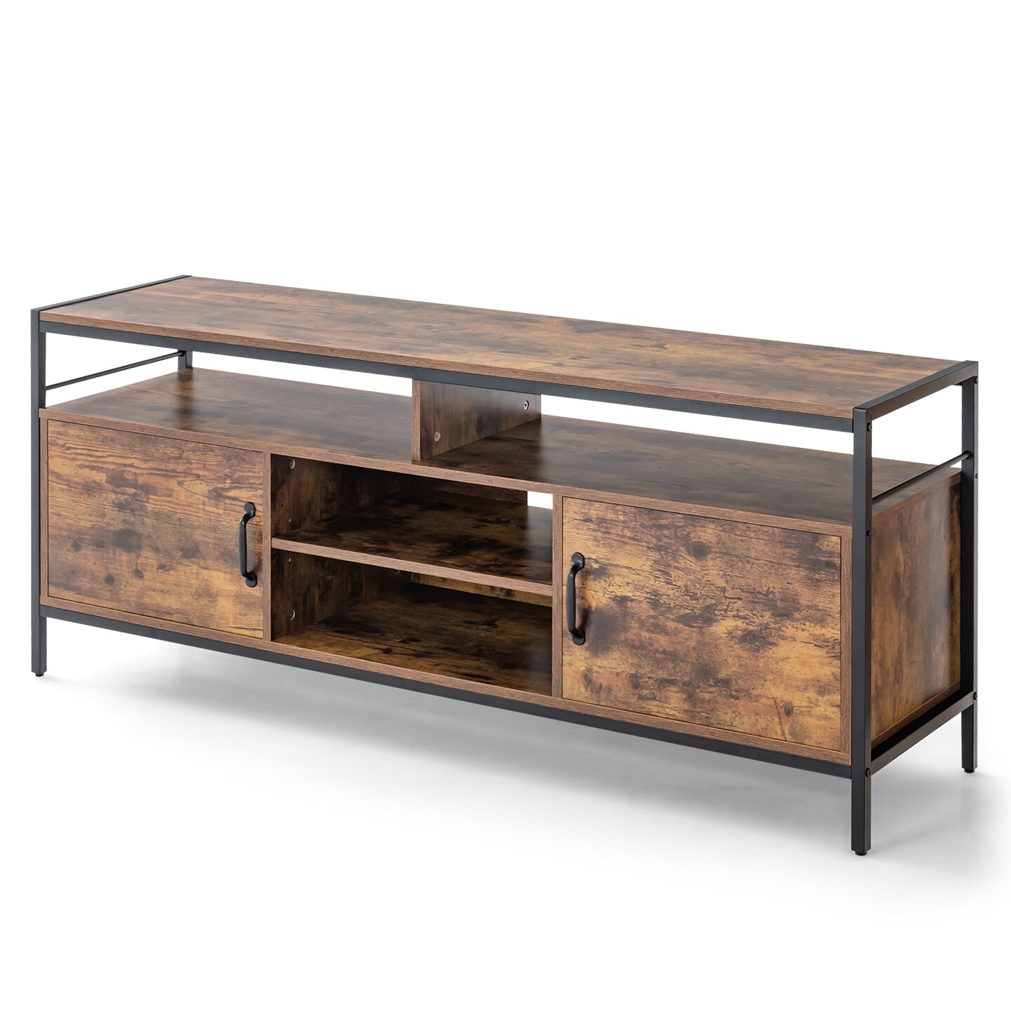 Industrial TV Stand with Cabinets and Adjustable Shelf for TVs -Rustic Brown