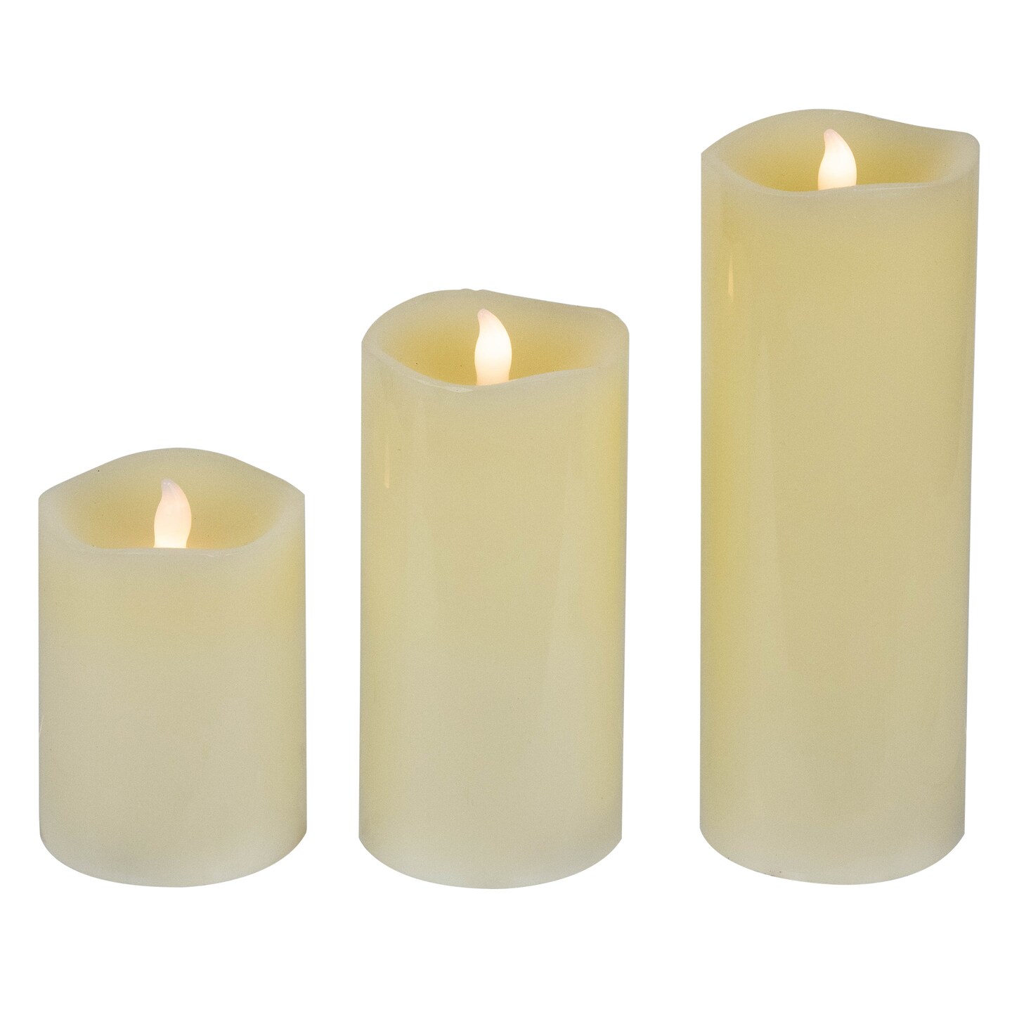 Northlight Set of 3 Solid Cream LED Flickering Flameless Wax Pillar Candles 8&#x22;