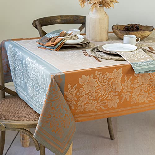 Harvest Gathering Heavyweight Engineered Jacquard Fabric Table Cloth Décor for Fall, Harvest and Thanksgiving Tablecloth (Gathering Taupe, 52" x 70" Rectangular)