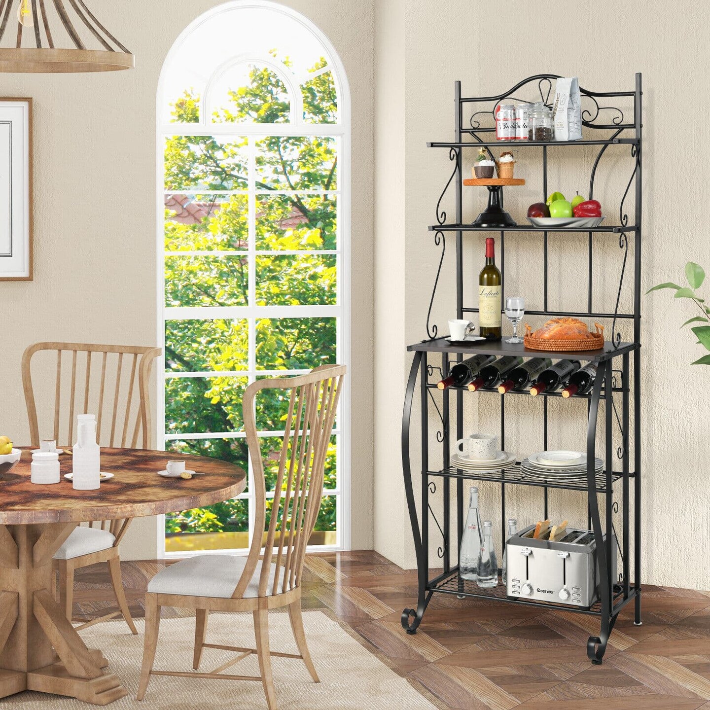 5-Tier Metal Kitchen Baker&#x27;s Rack with 5 Wine Bottles Rack