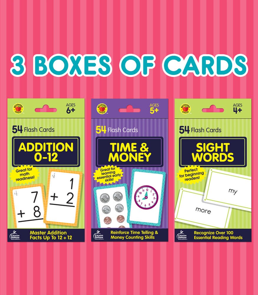 Carson Dellosa 158 Math Flash Cards for Kids Ages 6+, 3-Pack of Math Flash Cards, Addition Flash Cards, Subtraction Flash Cards, and Time and Money Number Flash Cards, 1st Grade Math and Up