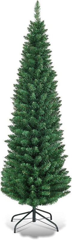 Slim Pencil Green Christmas Tree - Artificial Linden Spruce with Premium PVC Needles - Sturdy Metal Stand Included - Ideal for Compact Spaces - Effortless Assembly and Elegant Holiday Décor